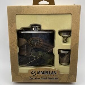 Magellan Outdoors Camo‎ Deer Stainless Steel 6oz Flask, Funnel & Shotglass Set